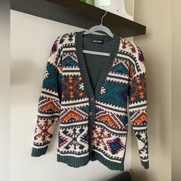 Vintage Paul Harris Aztec Western Print Cozy Knit Buttoned Cardigan Size Small - Picture 1 of 6